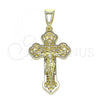 Oro Laminado Religious Pendant, Gold Filled Style Crucifix Design, Polished, Golden Finish, 05.253.0130