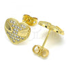 Oro Laminado Stud Earring, Gold Filled Style Heart Design, with White Micro Pave, Polished, Golden Finish, 02.156.0383