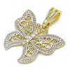 Oro Laminado Fancy Pendant, Gold Filled Style Butterfly Design, Polished, Tricolor, 05.351.0122