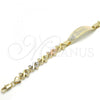 Oro Laminado ID Bracelet, Gold Filled Style Flower and Heart Design, Polished, Tricolor, 03.63.1941.1.08
