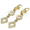 Oro Laminado Long Earring, Gold Filled Style with White Crystal, Polished, Golden Finish, 02.59.0130