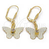 Oro Laminado Dangle Earring, Gold Filled Style Butterfly Design, with  Cubic Zirconia, Diamond Cutting Finish, Golden Finish, 69.011