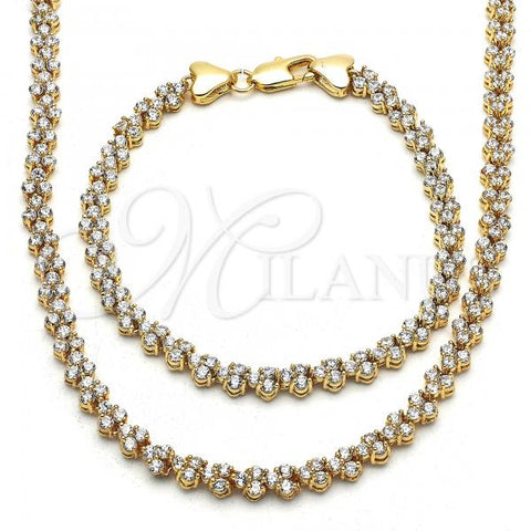 Oro Laminado Necklace and Bracelet, Gold Filled Style with White Cubic Zirconia, Polished, Golden Finish, 06.284.0013