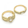 Oro Laminado Wedding Ring, Gold Filled Style Duo Design, with White Cubic Zirconia, Polished, Golden Finish, 01.284.0029.08 (Size 8)
