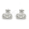Sterling Silver Stud Earring, Infinite and Heart Design, with White Cubic Zirconia, Polished, Rhodium Finish, 02.336.0029