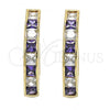 Oro Laminado Huggie Hoop, Gold Filled Style with Amethyst and White Cubic Zirconia, Polished, Golden Finish, 02.210.0106.3.25