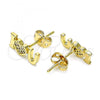 Oro Laminado Stud Earring, Gold Filled Style Heart Design, with White Micro Pave, Polished, Golden Finish, 02.342.0133