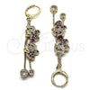 Oro Laminado Long Earring, Gold Filled Style Box and Elephant Design, with Ruby and Black Micro Pave, Polished, Golden Finish, 02.316.0080