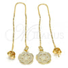 Oro Laminado Threader Earring, Gold Filled Style Flower Design, Polished, Golden Finish, 02.65.2510