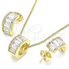 Oro Laminado Earring and Pendant Adult Set, Gold Filled Style Baguette Design, with White Cubic Zirconia, Polished, Golden Finish, 10.284.0007.2