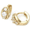Oro Laminado Huggie Hoop, Gold Filled Style with White Cubic Zirconia, Polished, Golden Finish, 5.130.006