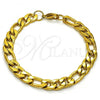 Stainless Steel Basic Bracelet, Figaro Design, Polished, Golden Finish, 03.256.0016.08
