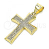 Oro Laminado Religious Pendant, Gold Filled Style Cross Design, with White Micro Pave, Polished, Golden Finish, 05.342.0071