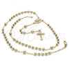 Oro Laminado Medium Rosary, Gold Filled Style San Lazaro and Crucifix Design, Polished, Golden Finish, 5.208.005.24