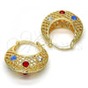 Oro Laminado Small Hoop, Gold Filled Style with Multicolor Crystal, Polished, Golden Finish, 02.170.0182.25