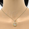 Oro Laminado Earring and Pendant Adult Set, Gold Filled Style Flower Design, Polished, Tricolor, 10.170.0011