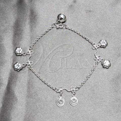 Sterling Silver Charm Bracelet, Flower Design, Polished, Silver Finish, 03.409.0185.07