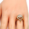 Oro Laminado Multi Stone Ring, Gold Filled Style Flower and Teardrop Design, with White Cubic Zirconia, Polished, Golden Finish, 01.210.0010.09 (Size 9)