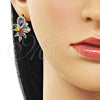 Oro Laminado Stud Earring, Gold Filled Style Teardrop and Cluster Design, with Multicolor Cubic Zirconia and White Micro Pave, Polished, Golden Finish, 02.436.0012