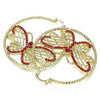 Oro Laminado Large Hoop, Gold Filled Style Butterfly Design, with Garnet Crystal, Diamond Cutting Finish, Golden Finish, 02.380.0011.50