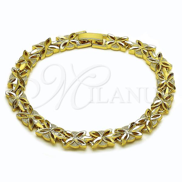 Oro Laminado Tennis Bracelet, Gold Filled Style Leaf Design, Diamond Cutting Finish, Golden Finish, 03.213.0358.07