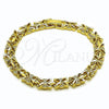 Oro Laminado Tennis Bracelet, Gold Filled Style Leaf Design, Diamond Cutting Finish, Golden Finish, 03.213.0358.07