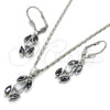 Rhodium Plated Earring and Pendant Adult Set, with Black and White Cubic Zirconia, Polished, Rhodium Finish, 10.210.0067.7