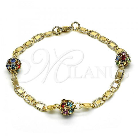 Oro Laminado Fancy Bracelet, Gold Filled Style with Multicolor Crystal, Polished, Golden Finish, 03.63.2075.1.08