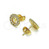 Oro Laminado Stud Earring, Gold Filled Style with White Micro Pave, Polished, Golden Finish, 02.156.0646