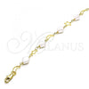 Oro Laminado Fancy Anklet, Gold Filled Style Moon and Star Design, with Ivory Pearl, Polished, Golden Finish, 03.386.0020.10