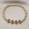 Oro Laminado Fancy Bracelet, Gold Filled Style Cherry Design, with Ruby Cubic Zirconia, Polished, Golden Finish, 03.283.0484.07