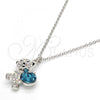 Rhodium Plated Pendant Necklace, Teddy Bear Design, with Blue Zircon and Aurore Boreale Swarovski Crystals, Black Enamel Finish, Rhodium Finish, 04.239.0041.1.16