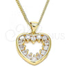Oro Laminado Pendant Necklace, Gold Filled Style Heart Design, with White Cubic Zirconia, Polished, Golden Finish, 04.156.0375.20