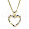 Oro Laminado Pendant Necklace, Gold Filled Style Heart Design, with Multicolor Micro Pave, Polished, Golden Finish, 04.94.0039.2.20