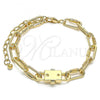 Oro Laminado Fancy Bracelet, Gold Filled Style Paperclip Design, Polished, Golden Finish, 03.321.0001.09