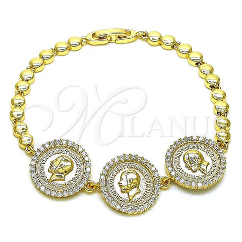 Oro Laminado Fancy Bracelet, Gold Filled Style with White Micro Pave, Polished, Golden Finish, 03.284.0030.08