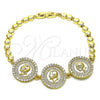 Oro Laminado Fancy Bracelet, Gold Filled Style with White Micro Pave, Polished, Golden Finish, 03.284.0030.08