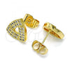 Oro Laminado Stud Earring, Gold Filled Style with White Micro Pave, Polished, Golden Finish, 02.310.0077