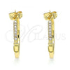 Oro Laminado Stud Earring, Gold Filled Style Belt Buckle Design, with White Micro Pave, Polished, Golden Finish, 02.195.0139