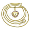 Oro Laminado Pendant Necklace, Gold Filled Style Heart Design, with Ruby Micro Pave, Polished, Golden Finish, 04.156.0320.1.20