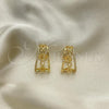 Oro Laminado Stud Earring, Gold Filled Style Rolo Design, with White Micro Pave, Polished, Golden Finish, 02.156.0660
