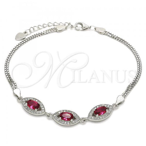 Sterling Silver Fancy Bracelet, with Ruby Cubic Zirconia and White Micro Pave, Polished, Rhodium Finish, 03.286.0016.3.07