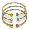 Oro Laminado Trio Bangle, Gold Filled Style Ball Design, with White Micro Pave, Diamond Cutting Finish, Tricolor, 07.282.0022