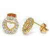 Oro Laminado Stud Earring, Gold Filled Style Heart Design, with White Micro Pave, Polished, Golden Finish, 02.213.0093.1