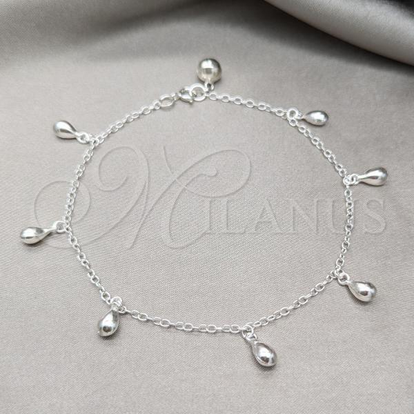 Sterling Silver Fancy Anklet, Teardrop Design, Polished, Silver Finish, 03.409.0071.10