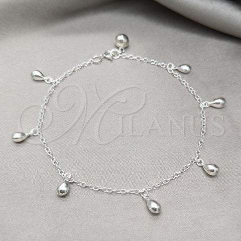 Sterling Silver Fancy Anklet, Teardrop Design, Polished, Silver Finish, 03.409.0071.10