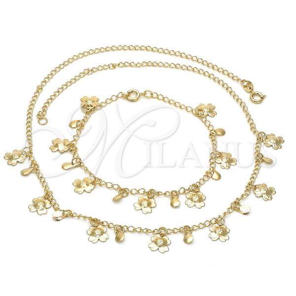 Oro Laminado Necklace and Bracelet, Gold Filled Style Flower Design, Polished, Golden Finish, 06.65.0115