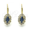 Oro Laminado Leverback Earring, Gold Filled Style Leaf Design, with Tanzanite and White Crystal, Polished, Golden Finish, 02.122.0082.5