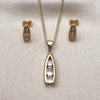 Oro Laminado Earring and Pendant Adult Set, Gold Filled Style Horseshoe Design, with White Cubic Zirconia, Polished, Golden Finish, 10.342.0241