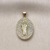 Oro Laminado Religious Pendant, Gold Filled Style San Judas Design, with White Cubic Zirconia, Polished, Golden Finish, 05.156.0208